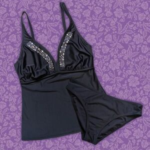 2000s Black Lascana for Venus Swimsuit With Rhinestone Embellishments | Size M